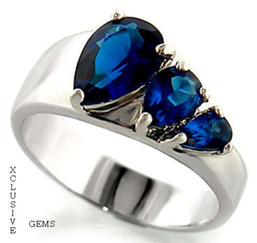 *18K WHITE GOLD PLATED SIMULATED SAPPHIRE LADIES RING